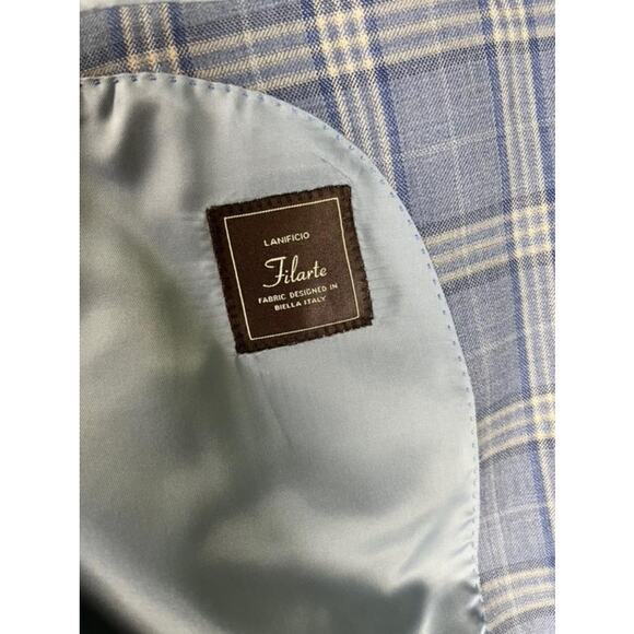 Roberto Rosso Blue Plaid Blazer 46R Italian Wool Poly Sport Coat Modena Filarte - Picture 6 of 12
